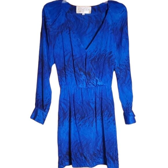 Rory Beca Womans Silk Jill Night Out Long Sleeve Mock Wrap Blue Dress Size Small - Picture 1 of 11